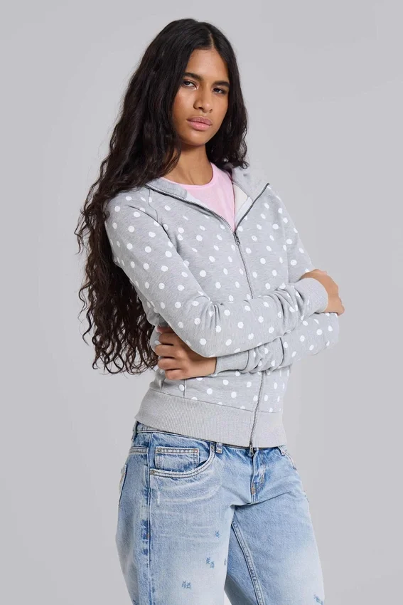 Grauer Hoodie mit Polka-Dots