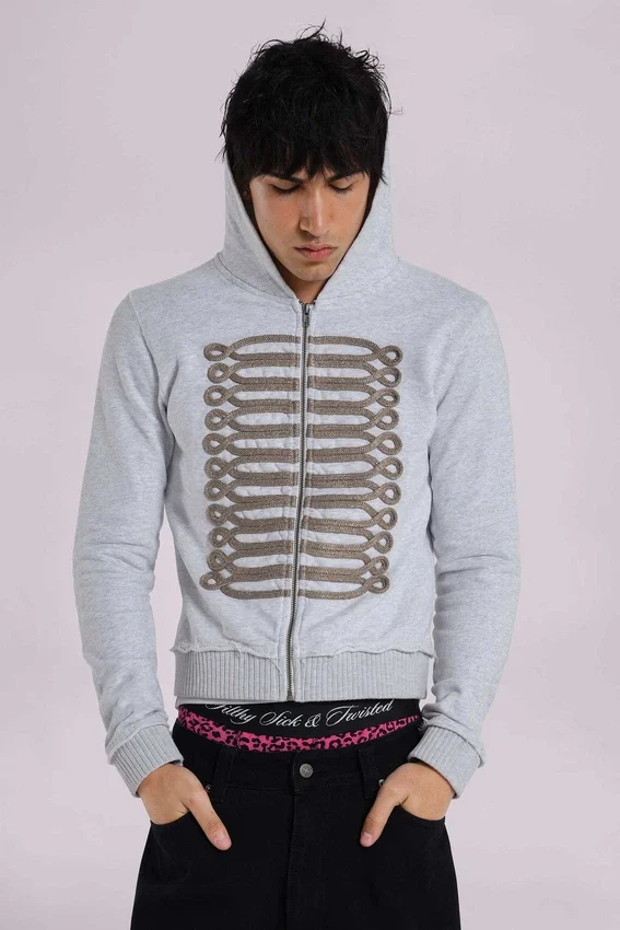 Grauer melierter „Military Monster“-Hoodie