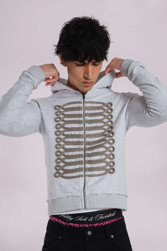 Grauer melierter „Military Monster“-Hoodie