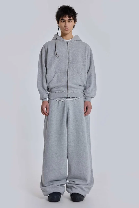 Grauer, melierter Oversize-Monster Hoodie