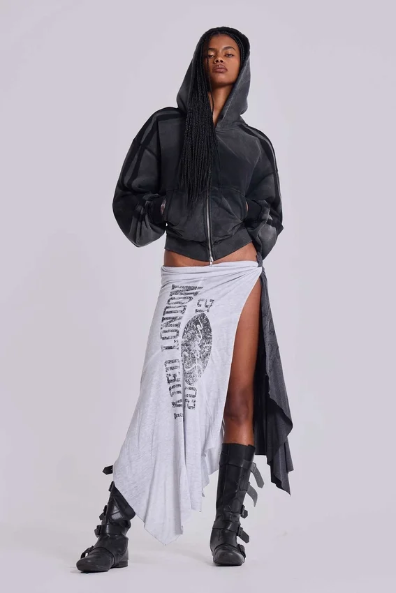 Grauer, sportlicher, weiter Monster Hoodie