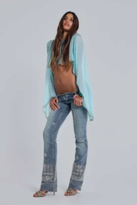 Handperlbestickte Cooper-Jeans im Bootcut-Schnitt