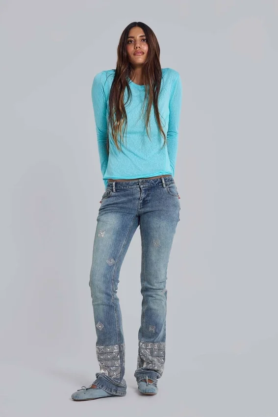 Handperlbestickte Cooper-Jeans im Bootcut-Schnitt