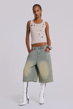 Hellgewaschene Jumbo-Jorts