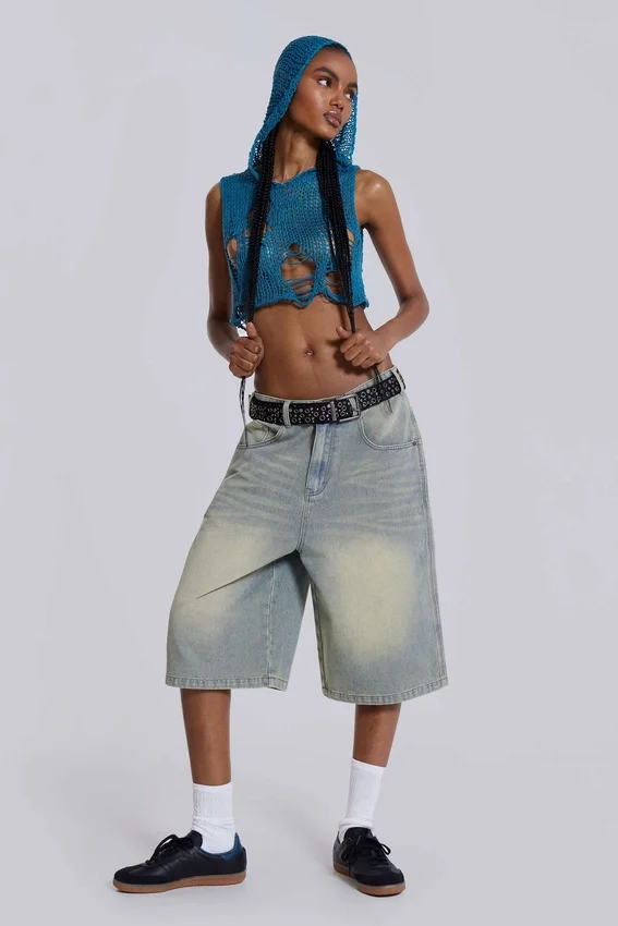 Hellgewaschene Jumbo-Jorts