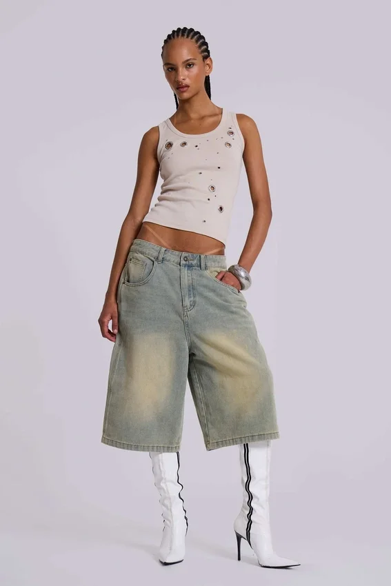 Hellgewaschene Jumbo-Jorts