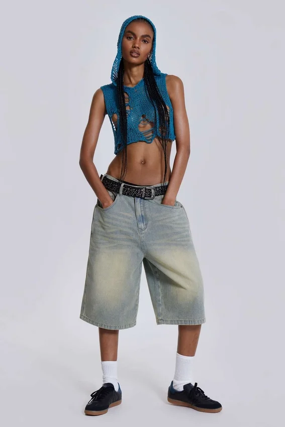 Hellgewaschene Jumbo-Jorts