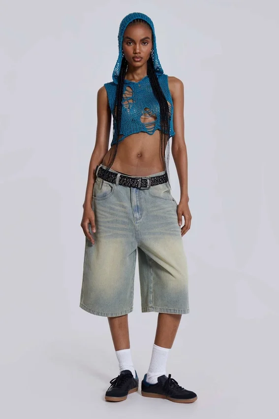 Hellgewaschene Jumbo-Jorts