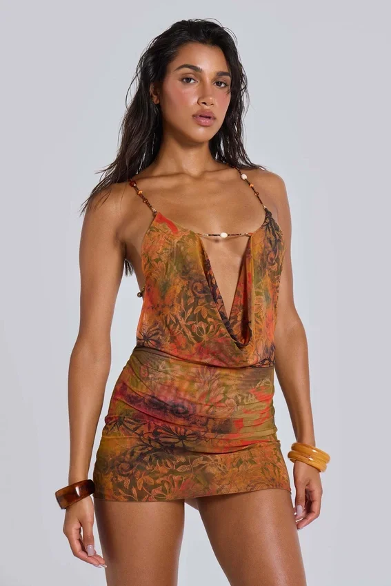 Hina rückenfreies Minikleid mit Perlenbesatz