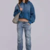 Hoodie mit Nieten in Sunfade-Waffeloptik