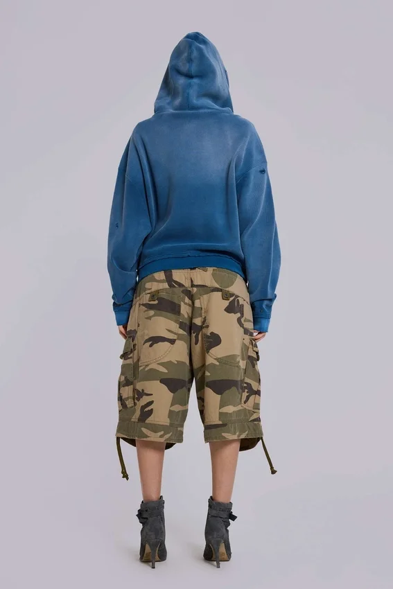 Hoodie mit Nieten in Sunfade-Waffeloptik
