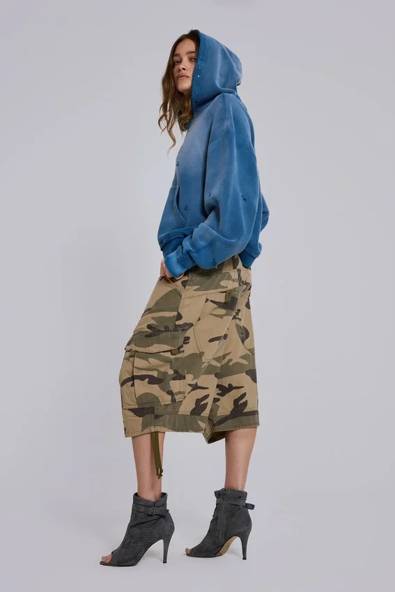 Hoodie mit Nieten in Sunfade-Waffeloptik
