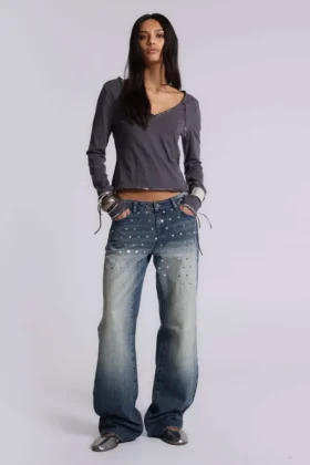Hunter-Jeans mit lockerem, geradem Bein und Spiegeln