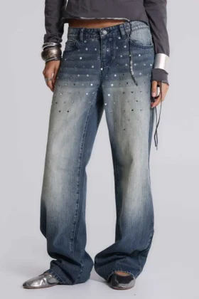 Hunter-Jeans mit lockerem, geradem Bein und Spiegeln