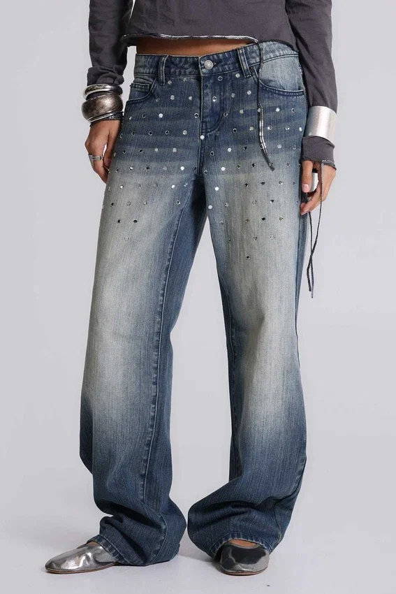Hunter-Jeans mit lockerem, geradem Bein und Spiegeln