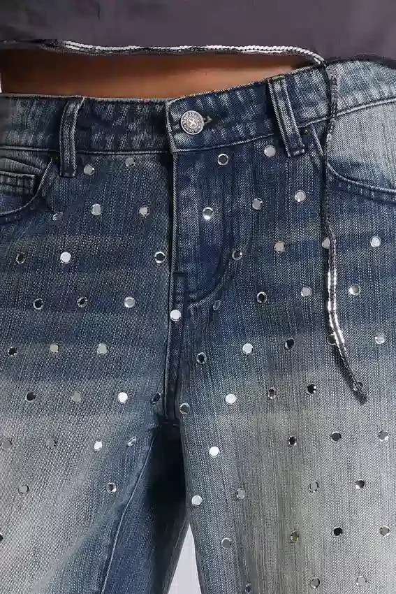 Hunter-Jeans mit lockerem, geradem Bein und Spiegeln