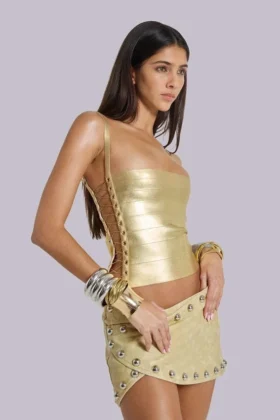 Idol Metallic-Bandage-Korsett-Oberteil in Gold
