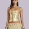 Idol Metallic-Bandage-Korsett-Oberteil in Gold