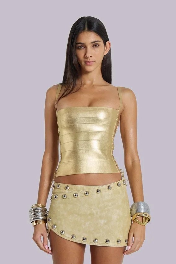Idol Metallic-Bandage-Korsett-Oberteil in Gold