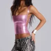 Idol Metallic-Bandage-Korsett-Oberteil in Rosa