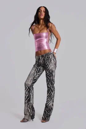 Idol Metallic-Bandage-Korsett-Oberteil in Rosa