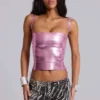 Idol Metallic-Bandage-Korsett-Oberteil in Rosa