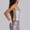 Idol Metallic-Bandage-Korsett-Oberteil in Silber