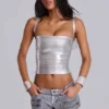 Idol Metallic-Bandage-Korsett-Oberteil in Silber