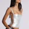 Idol Metallic-Bandage-Korsett-Oberteil in Silber