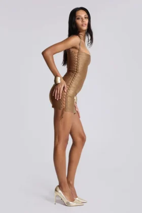 Idol Metallic-Bandage-Minikleid in Bronze