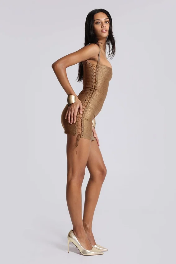 Idol Metallic-Bandage-Minikleid in Bronze