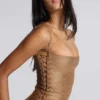 Idol Metallic-Bandage-Minikleid in Bronze