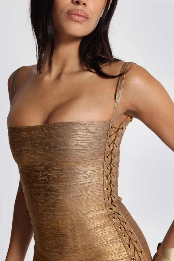 Idol Metallic-Bandage-Minikleid in Bronze