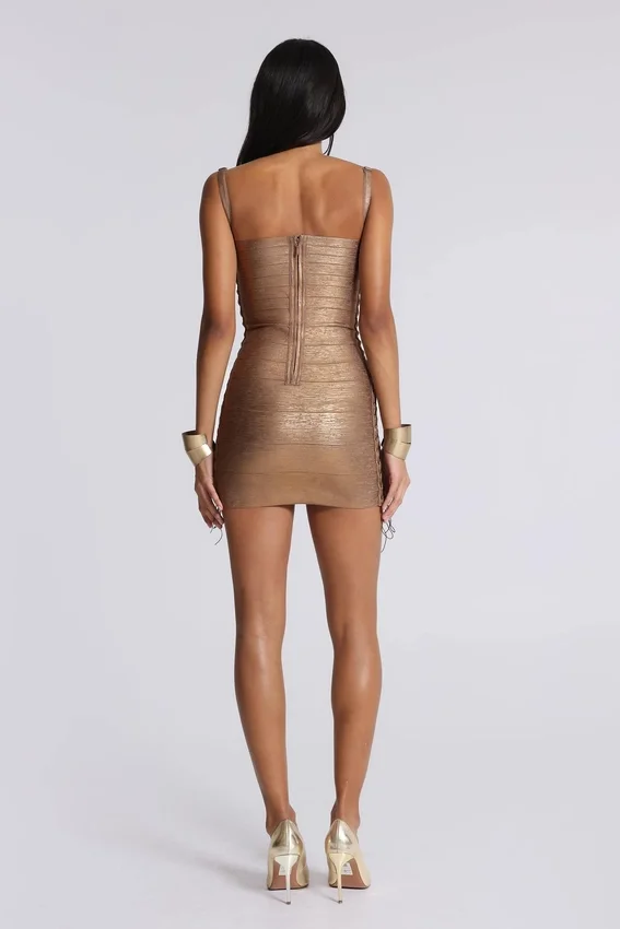 Idol Metallic-Bandage-Minikleid in Bronze