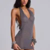 Infinity-Strick-Halter-Minikleid in Gunmetal