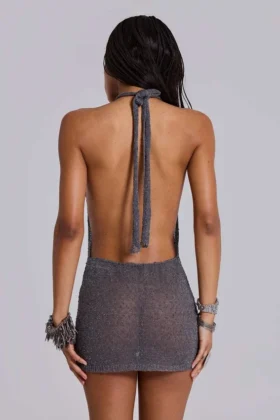Infinity-Strick-Halter-Minikleid in Gunmetal