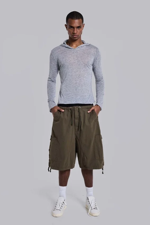 Khaki Parachute Cargo-Baggy-Shorts