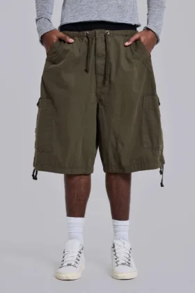 Khaki Parachute Cargo-Baggy-Shorts
