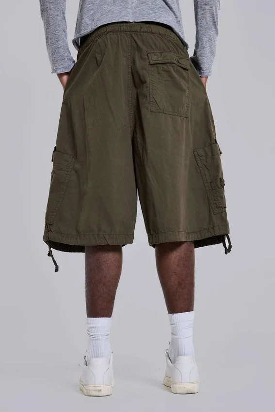 Khaki Parachute Cargo-Baggy-Shorts