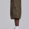 Khaki Parachute Cargo-Baggy-Shorts
