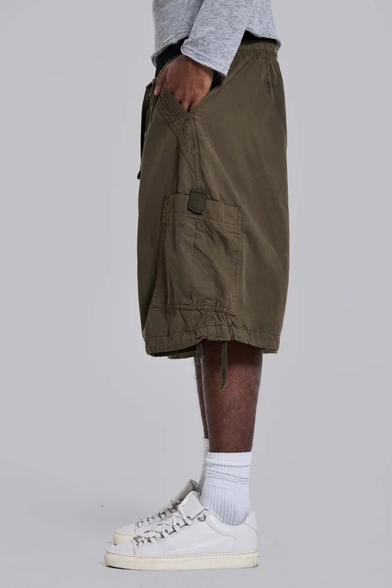 Khaki Parachute Cargo-Baggy-Shorts