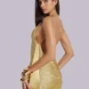Lavinia rückenfreies Minikleid mit Fransen in Gold