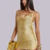 Lavinia rückenfreies Minikleid mit Fransen in Gold