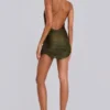 Lavinia rückenfreies Minikleid mit Fransen in Khaki