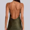 Lavinia rückenfreies Minikleid mit Fransen in Khaki