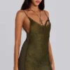 Lavinia rückenfreies Minikleid mit Fransen in Khaki