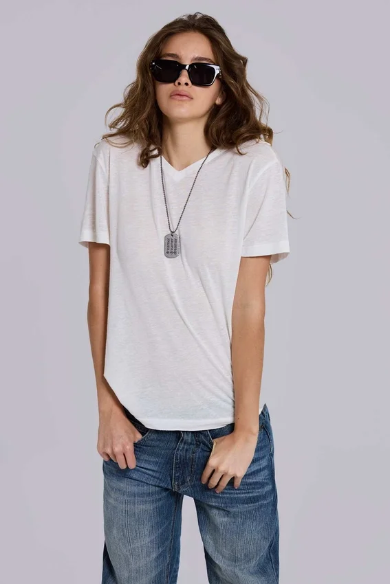 Leinen-T-Shirt mit V-Ausschnitt
