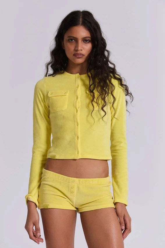 Lemon Velours-Minishorts