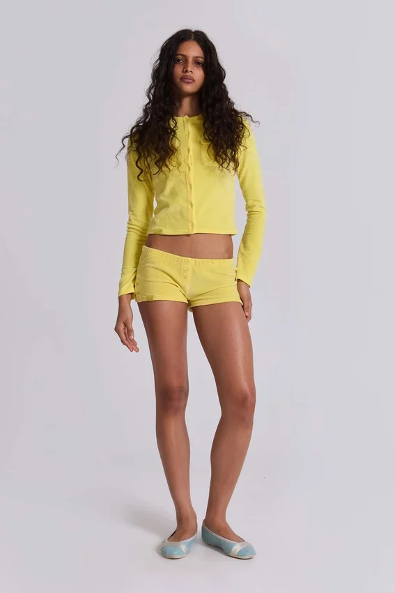 Lemon Velours-Minishorts