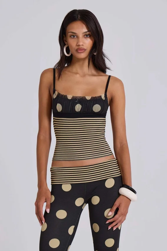 Lola Cami-Oberteil mit Rüschen in Polka-Dot-Streifen